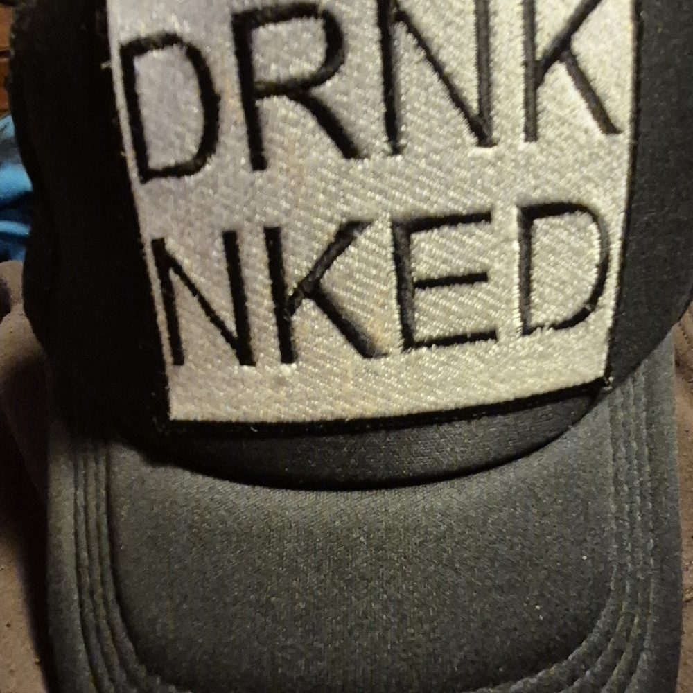 Black Trucker Hat with White 'DRNK NKED' Patch